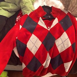 Tommy Hilfiger argyle half zip up red and black